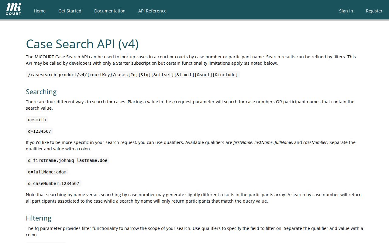 Clare County docket search source showing MiCOURT API v4 fields