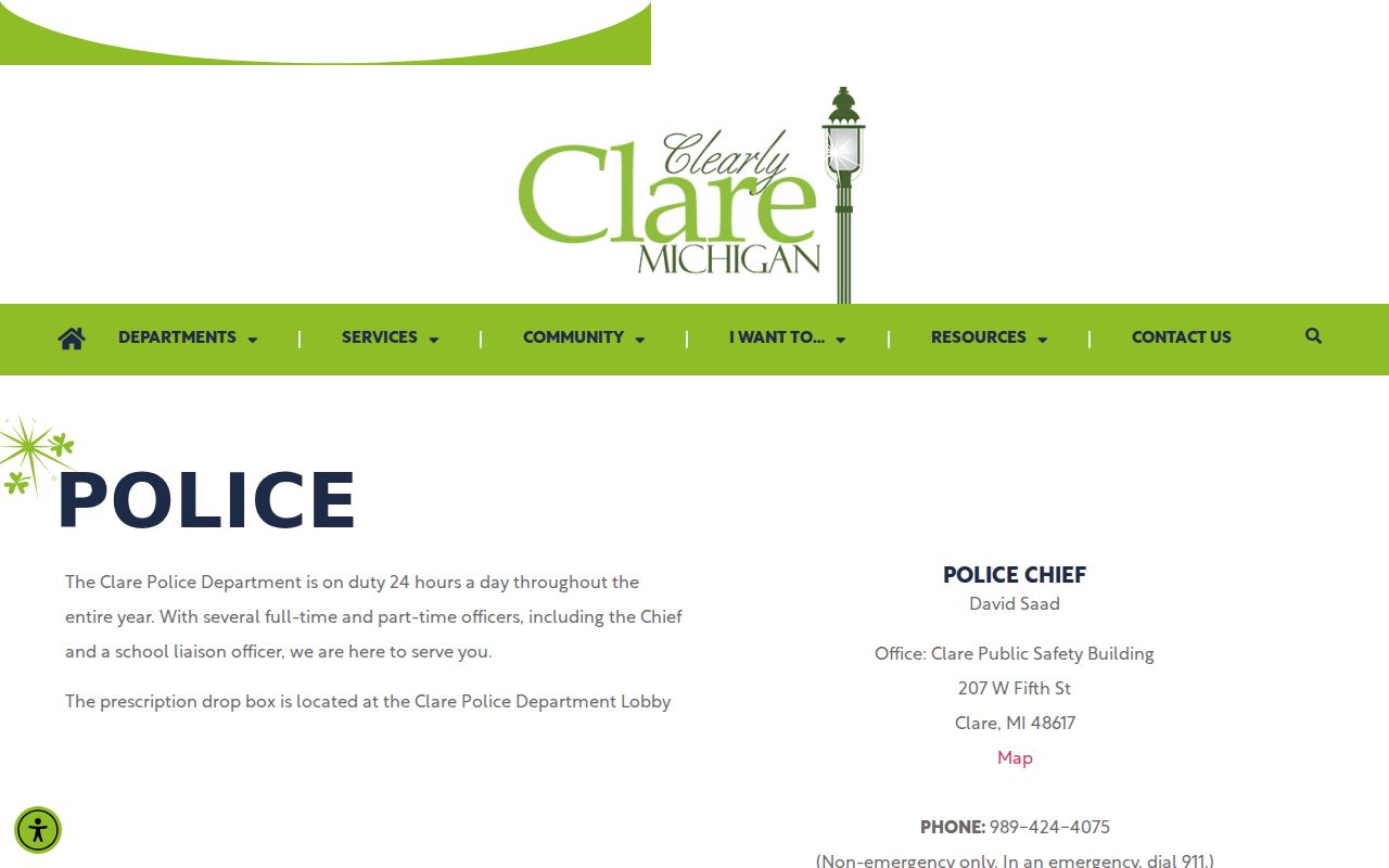 Clare court records source showing Clare Public Safety Building information