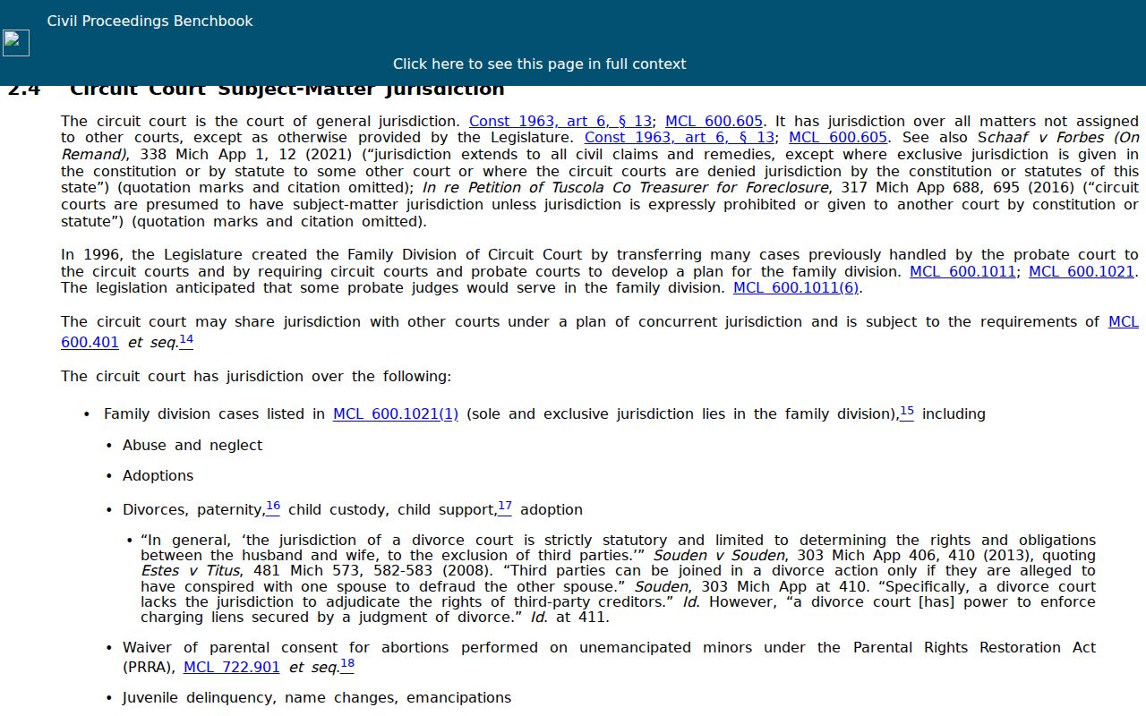 Clare County civil court docket source showing circuit-court general jurisdiction guidance