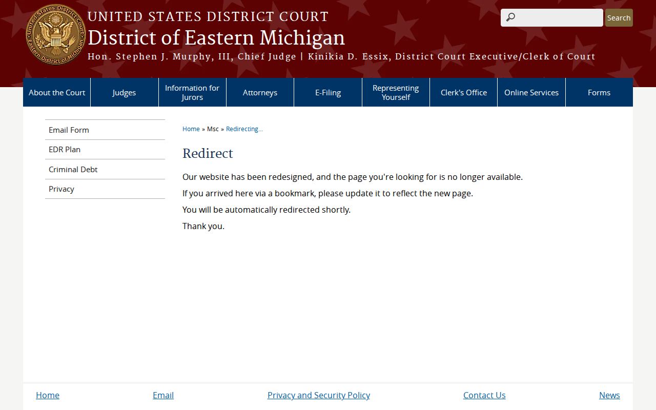 Clare County court schedule source for federal Bay City jury geography